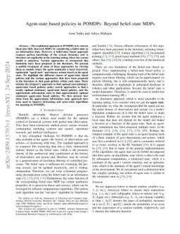 Agent-state based policies in POMDPs: Beyond belief-state MDPs