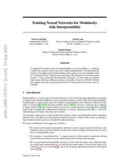 Training Neural Networks for Modularity aids Interpretability