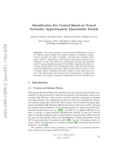 Identification For Control Based on Neural Networks: Approximately
  Linearizable Models