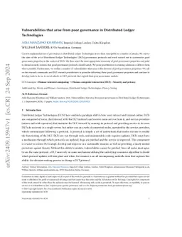 Vulnerabilities that arise from poor governance in Distributed Ledger Technologies