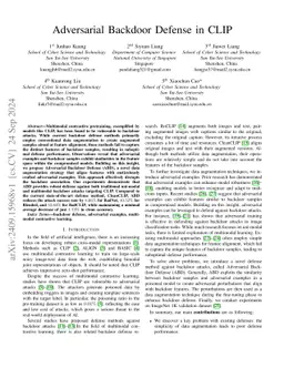 Adversarial Backdoor Defense in CLIP