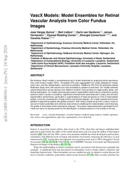 VascX Models: Model Ensembles for Retinal Vascular Analysis from Color
  Fundus Images