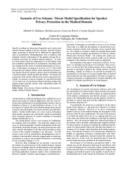 Scenario of Use Scheme: Threat Model Specification for Speaker Privacy
  Protection in the Medical Domain