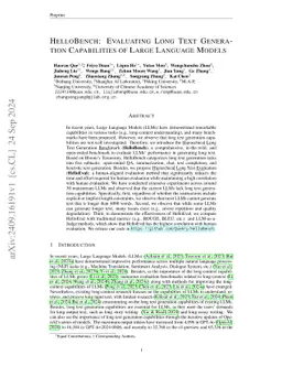 HelloBench: Evaluating Long Text Generation Capabilities of Large
  Language Models