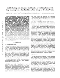 Gait Switching and Enhanced Stabilization of Walking Robots with Deep
  Learning-based Reachability: A Case Study on Two-link Walker