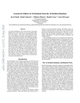 Lessons for Editors of AI Incidents from the AI Incident Database