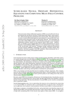Score-based Neural Ordinary Differential Equations for Computing Mean Field Control Problems