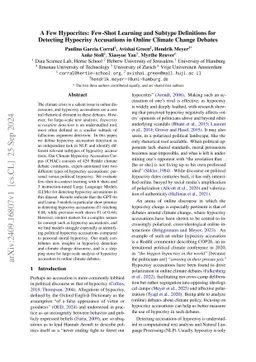 A Few Hypocrites: Few-Shot Learning and Subtype Definitions for
  Detecting Hypocrisy Accusations in Online Climate Change Debates