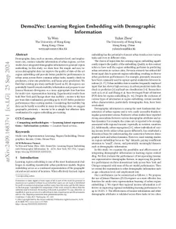 Demo2Vec: Learning Region Embedding with Demographic Information
