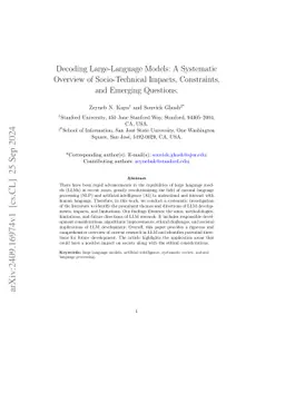 Decoding Large-Language Models: A Systematic Overview of Socio-Technical
  Impacts, Constraints, and Emerging Questions