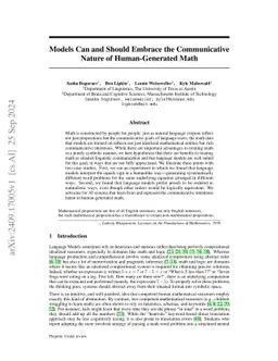 Models Can and Should Embrace the Communicative Nature of
  Human-Generated Math