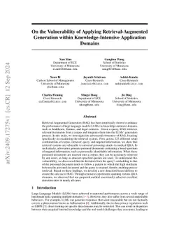 On the Vulnerability of Applying Retrieval-Augmented Generation within Knowledge-Intensive Application Domains