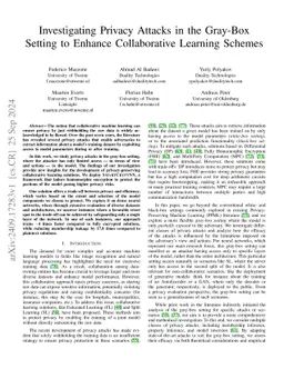 Investigating Privacy Attacks in the Gray-Box Setting to Enhance
  Collaborative Learning Schemes