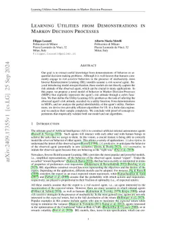 Learning Utilities from Demonstrations in Markov Decision Processes