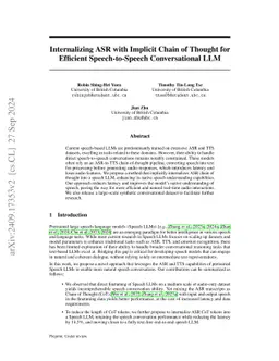 Internalizing ASR with Implicit Chain of Thought for Efficient
  Speech-to-Speech Conversational LLM