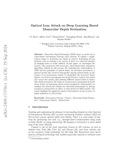 Optical Lens Attack on Deep Learning Based Monocular Depth Estimation