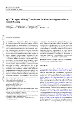 AgMTR: Agent Mining Transformer for Few-shot Segmentation in Remote
  Sensing
