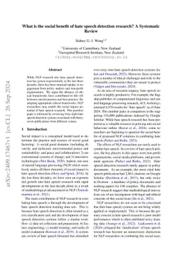 What is the social benefit of hate speech detection research? A
  Systematic Review