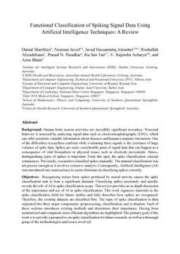 Functional Classification of Spiking Signal Data Using Artificial Intelligence Techniques: A Review