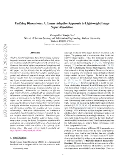 Unifying Dimensions: A Linear Adaptive Approach to Lightweight Image
  Super-Resolution