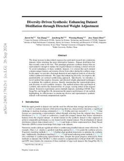 Diversity-Driven Synthesis: Enhancing Dataset Distillation through
  Directed Weight Adjustment