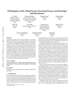 AI Delegates with a Dual Focus: Ensuring Privacy and Strategic Self-Disclosure