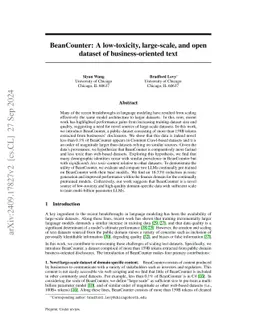 BeanCounter: A low-toxicity, large-scale, and open dataset of
  business-oriented text
