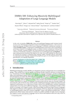 EMMA-500: Enhancing Massively Multilingual Adaptation of Large Language Models