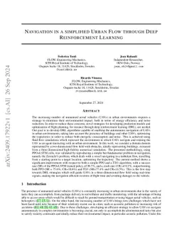 Navigation in a simplified Urban Flow through Deep Reinforcement
  Learning