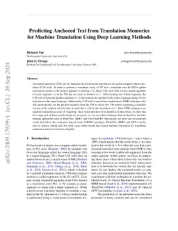 Predicting Anchored Text from Translation Memories for Machine
  Translation Using Deep Learning Methods