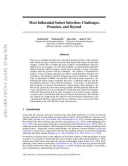 Most Influential Subset Selection: Challenges, Promises, and Beyond