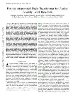 Physics Augmented Tuple Transformer for Autism Severity Level Detection