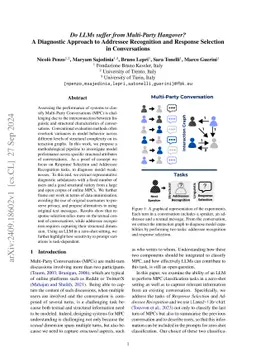 Do LLMs suffer from Multi-Party Hangover? A Diagnostic Approach to
  Addressee Recognition and Response Selection in Conversations