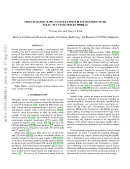 Speech-Mamba: Long-Context Speech Recognition with Selective State
  Spaces Models
