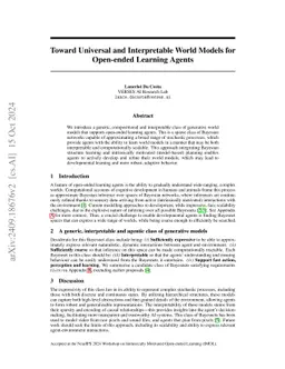 Toward Universal and Interpretable World Models for Open-ended Learning
  Agents