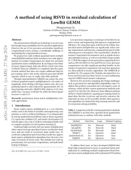 A method of using RSVD in residual calculation of LowBit GEMM