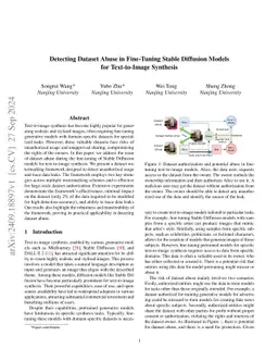 Detecting Dataset Abuse in Fine-Tuning Stable Diffusion Models for
  Text-to-Image Synthesis
