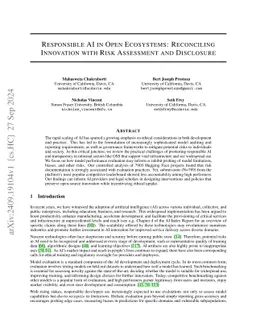 Responsible AI in Open Ecosystems: Reconciling Innovation with Risk
  Assessment and Disclosure
