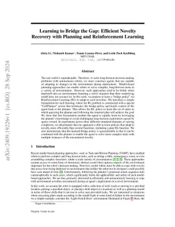 Learning to Bridge the Gap: Efficient Novelty Recovery with Planning and
  Reinforcement Learning