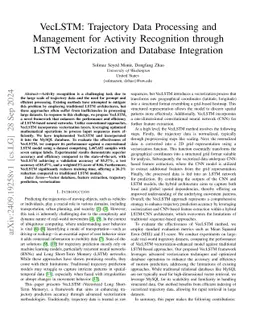 VecLSTM: Trajectory Data Processing and Management for Activity
  Recognition through LSTM Vectorization and Database Integration