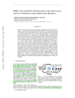 FINE: Factorizing Knowledge for Initialization of Variable-sized
  Diffusion Models