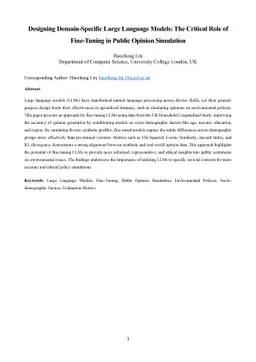 Designing Domain-Specific Large Language Models: The Critical Role of
  Fine-Tuning in Public Opinion Simulation