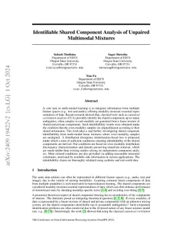 Identifiable Shared Component Analysis of Unpaired Multimodal Mixtures