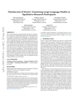 'Simulacrum of Stories': Examining Large Language Models as Qualitative
  Research Participants