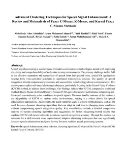 Advanced Clustering Techniques for Speech Signal Enhancement: A Review and Metanalysis of Fuzzy C-Means, K-Means, and Kernel Fuzzy C-Means Methods