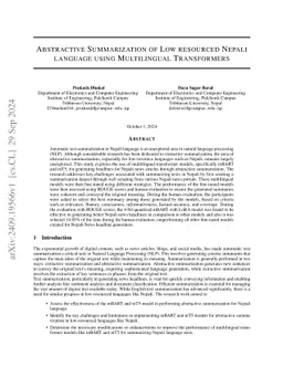 Abstractive Summarization of Low resourced Nepali language using
  Multilingual Transformers
