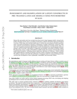 Assessment and manipulation of latent constructs in pre-trained language models using psychometric scales