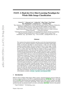 FAST: A Dual-tier Few-Shot Learning Paradigm for Whole Slide Image
  Classification