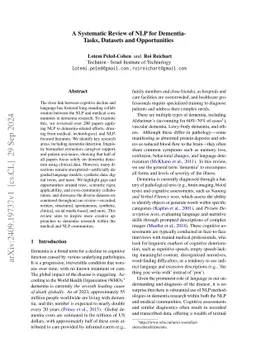 A Systematic Review of NLP for Dementia -- Tasks, Datasets and Opportunities