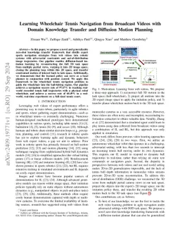 Learning Wheelchair Tennis Navigation from Broadcast Videos with Domain Knowledge Transfer and Diffusion Motion Planning